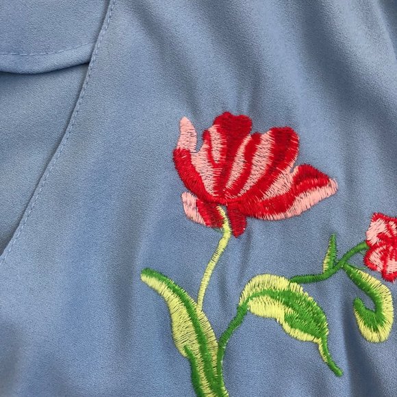 Asos Blue Floral Embroidered Wrap Peplum Top Size 18 NWT - Picture 6 of 10